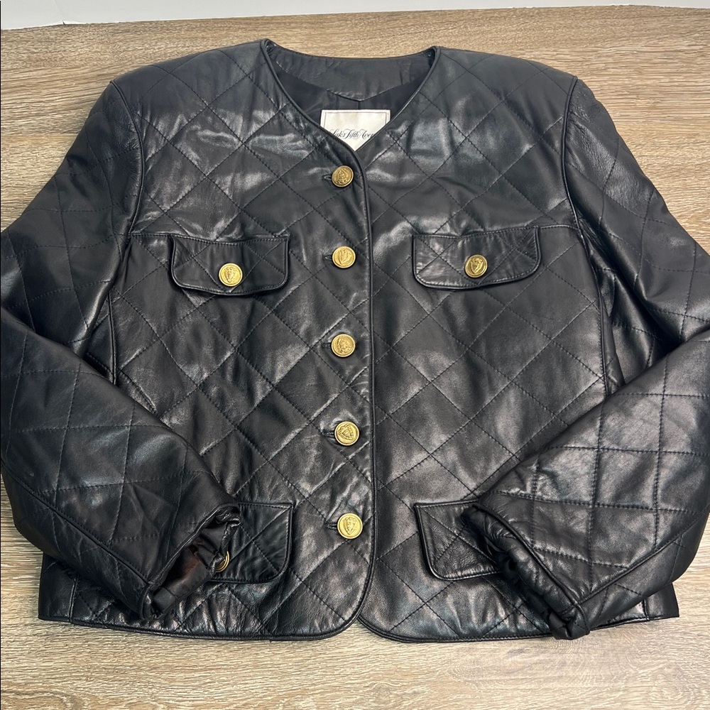 Saks Fifth Avenue Black Quilted Leather Jacket  USA Made Vintage Luxe Size 14